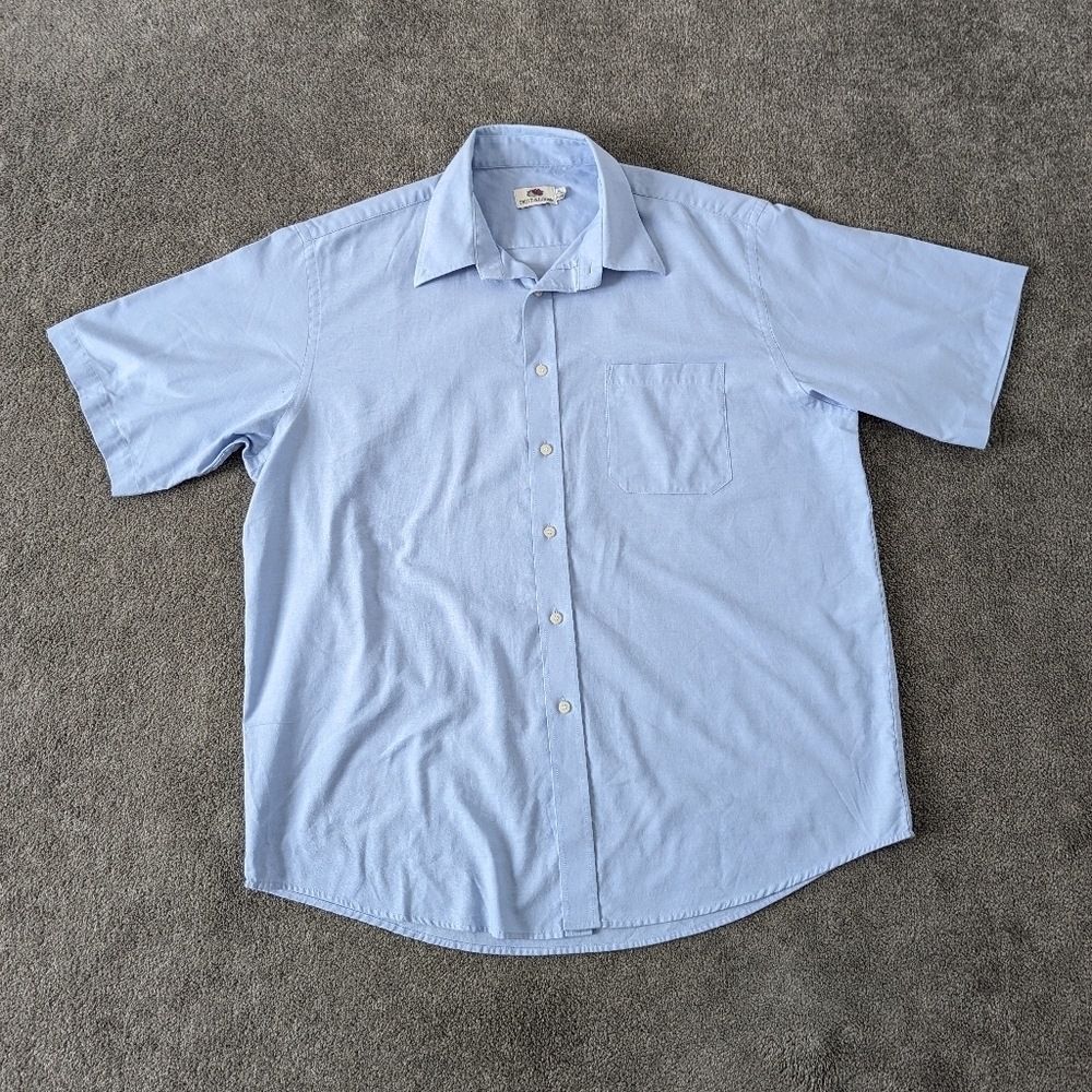 Fruit of the Loom Men's Button Down Dress Shirt Size XL 17 17.5 Blue